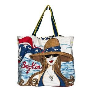 Brighton Chic Ahoy Large Tote Canvas Hand-Printed  Nautical Sea Ocean
